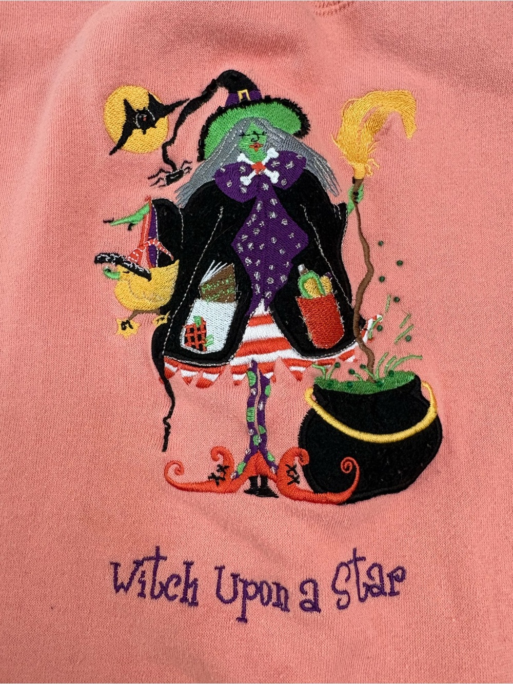 Quacker Factory Sweatshirt Women 1x Orange Embroidered Witch Upon Star Halloween